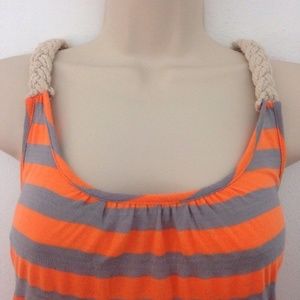 Lagaci Dress Womens Dress Small Halter Tunic Orange Gray Stripe Macrame‎ Straps